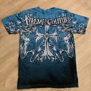 Y2K Xtreme Couture Goth Grunge T-Shirt Mens Medium M Cross Wings All Over Print